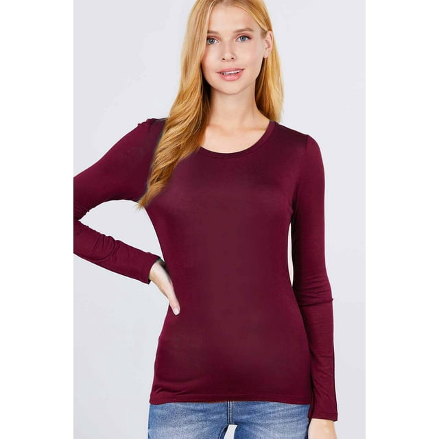 Women's Premium Basic Long Sleeve Round Crew Neck T-Shirt Top Warm Soft ...