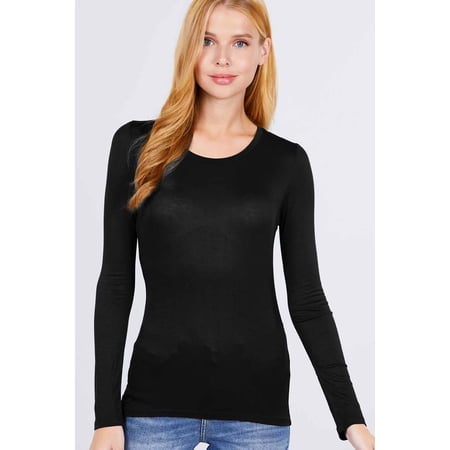 Women's Premium Basic Long Sleeve Round Crew Neck T-Shirt Top Warm Soft in Several Colors