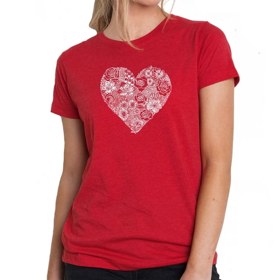 Women's Premium Blend Word Art T-shirt - Heart Flowers