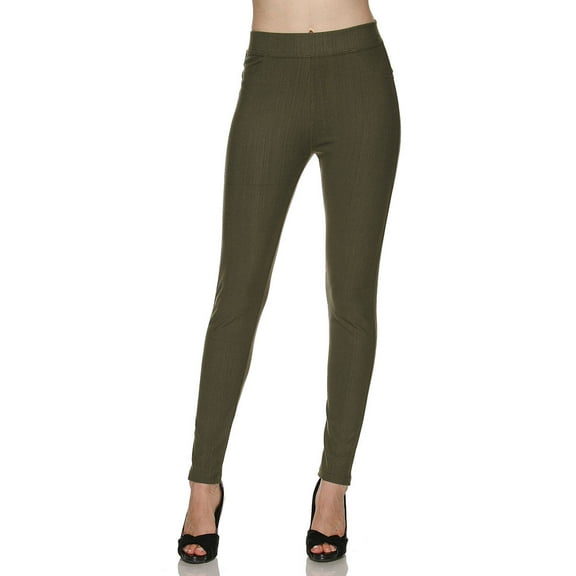 Women's Premium Denim Color Stitch w/ Back Pocket Ankle Leggings, Olive