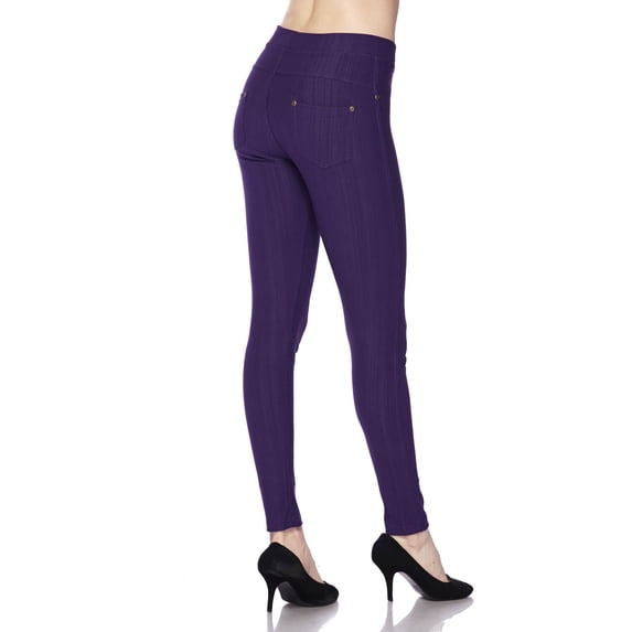 Women's Premium Denim Color Stitch w/ Back Pocket Ankle Leggings, Purple