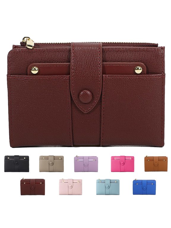 Women's Premium Leather Bifold Wallet, PU Leather Medium Compact Wallet for Women,Compact Card Holder with Zipper Coin Pocket