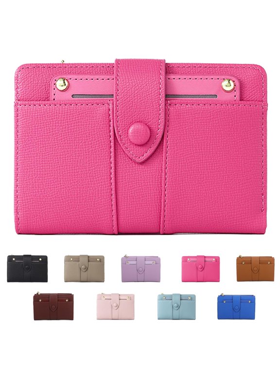 Women's Premium Leather Bifold Wallet, PU Leather Medium Compact Wallet for Women,Compact Card Holder with Zipper Coin Pocket