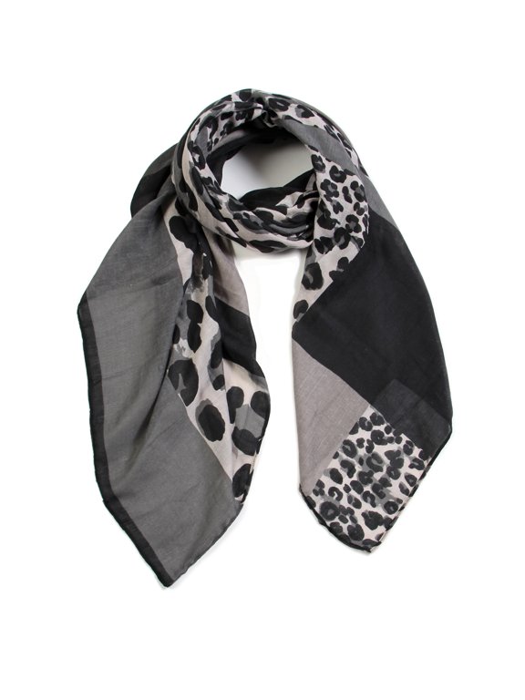 Women's Premium Leopard Print Multi-Toned Fashion Scarf (Black)