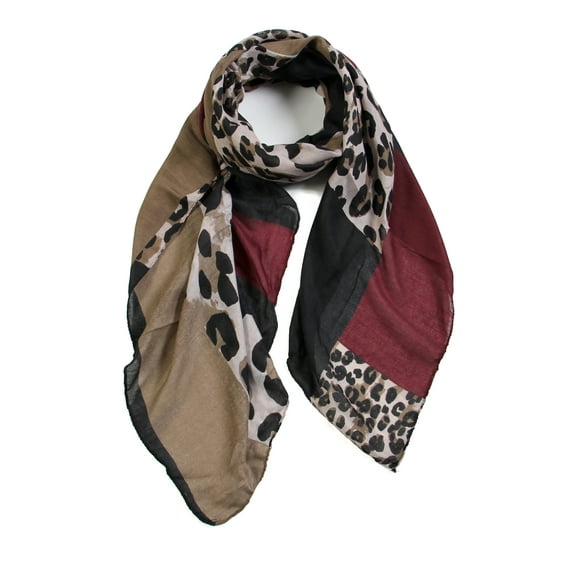 Women's Premium Leopard Print Multi-Toned Fashion Scarf (Burgundy)