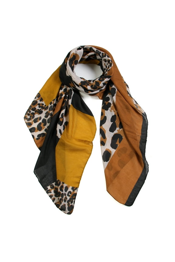 Women's Premium Leopard Print Multi-Toned Fashion Scarf (Mustard)