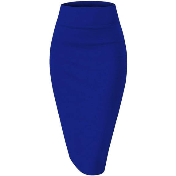 Women's Premium Nylon Ponte Stretch High Waist Pencil Suit Skirt Below Knee