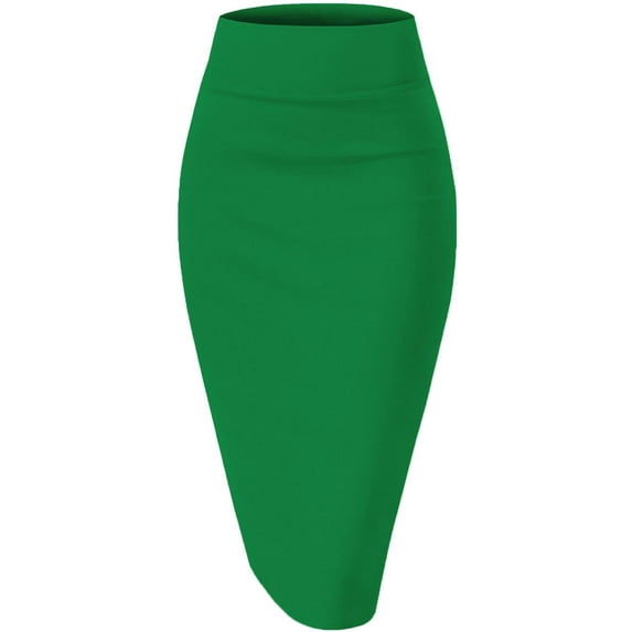 Women's Premium Nylon Ponte Stretch High Waist Pencil Suit Skirt Below Knee