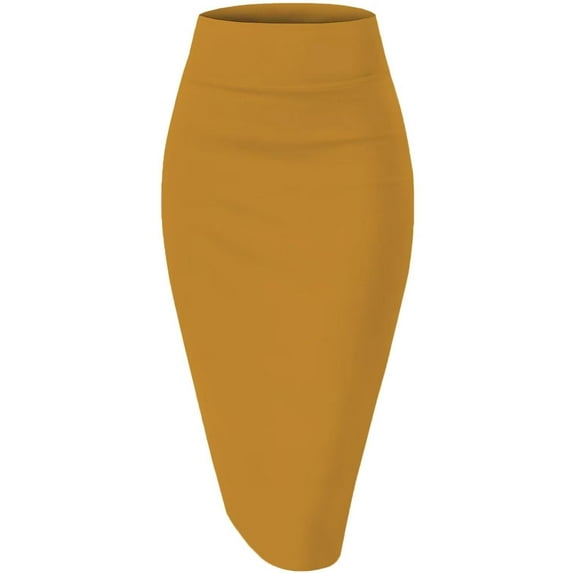 Women's Premium Nylon Ponte Stretch High Waist Pencil Suit Skirt Below Knee