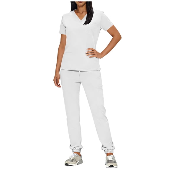 Women's Premium Scrubs Sets V-Neck Shirt with Drawstring Jogger Pants 2 Piece Comfort Fit Medical Uniform Suit