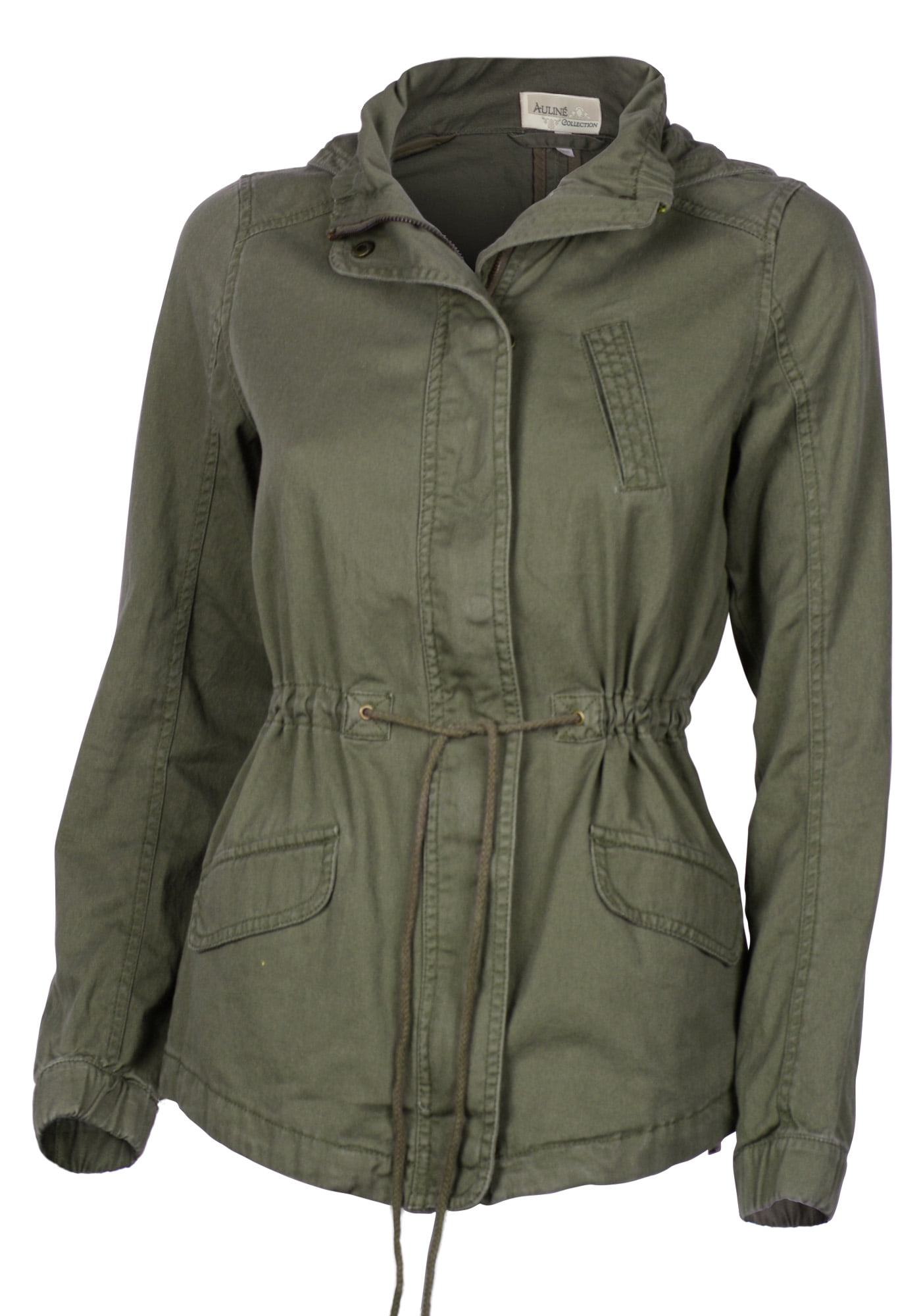 Women s Premium Vintage Wash Green Lightweight Military Fashion Twill Hoodie Jacket