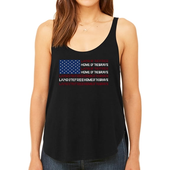 Women's Premium Word Art Flowy Tank Top - Land of the Free American Flag