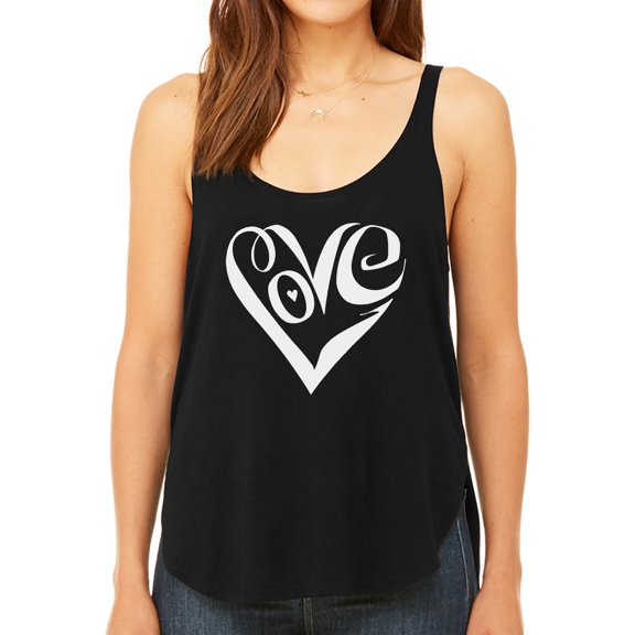 Women's Premium Word Art Flowy Tank Top - Script Love Heart