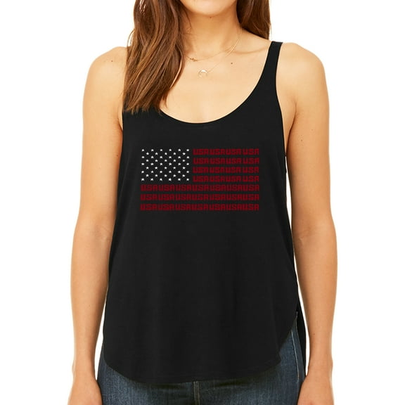 Women's Premium Word Art Flowy Tank Top - USA Flag