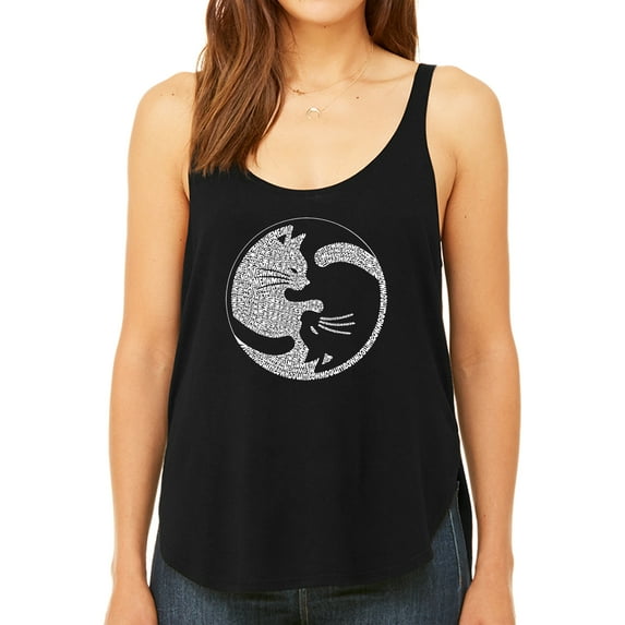 Women's Premium Word Art Flowy Tank Top - Yin Yang Cat