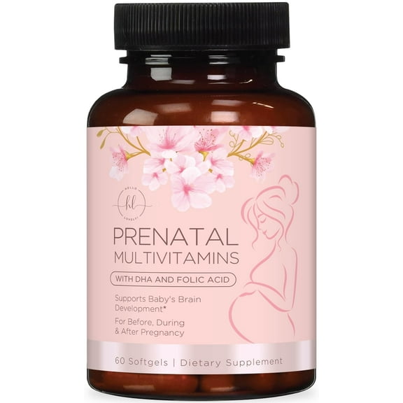 Prenatal Vitamins for Women - Complete Prenatal Multivitamin with Folic Acid & DHA, Brain Development Support with Omega 3's, Vitamin A, C, D, B6, B12 & Iron, Pregnancy Supplement - 60 Softgels