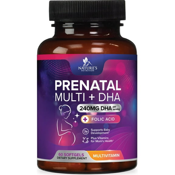 Prenatal Vitamins for Women with Folic Acid   Omega 3 DHA for Fetal Brain Development, Best Prenatal Vitamin Supplement, Daily Pregnancy Multivitamin Nutritional Support, Non-GMO - 60 Softgels