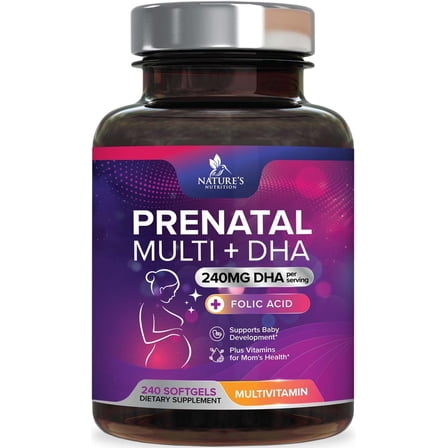Prenatal Vitamins for Women with Folic Acid   Omega 3 DHA for Fetal Brain Development, Best Prenatal Vitamin Supplement, Daily Pregnancy Multivitamin Nutritional Support, Non-GMO - 240 Softgels