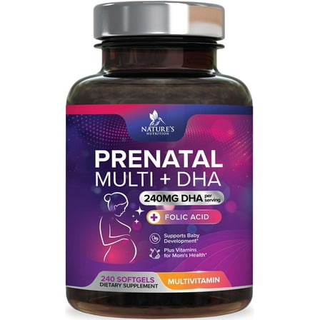 Prenatal Vitamins for Women with Folic Acid   Omega 3 DHA for Fetal Brain Development, Best Prenatal Vitamin Supplement, Daily Pregnancy Multivitamin Nutritional Support, Non-GMO - 240 Softgels
