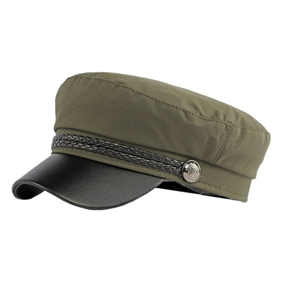 Women's Preppy Style Flat Top Cap, Retro Sailor Inspired Adjustable Hat with Decorative Button, Breathable College Student Cap for Daily Wear, Vintage Fashion Hat for Dating and Outdoor Activities