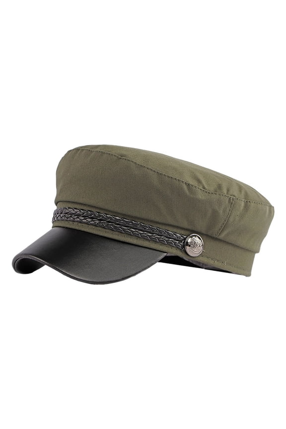 Women's Preppy Style Flat Top Cap, Retro Sailor Inspired Adjustable Hat with Decorative Button, Breathable College Student Cap for Daily Wear, Vintage Fashion Hat for Dating and Outdoor Activities