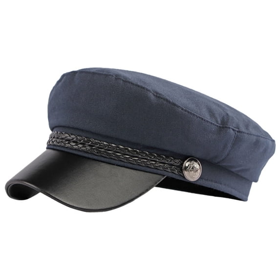 Women's Preppy Style Flat Top Cap, Retro Sailor Inspired Adjustable Hat with Decorative Button, Breathable College Student Cap for Daily Wear, Vintage Fashion Hat for Dating and Outdoor Activities