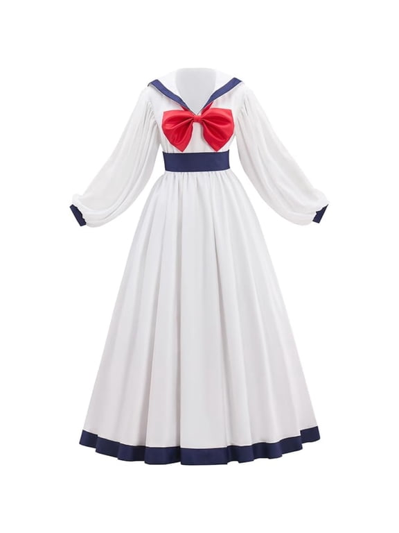Women's Preppy Style Sailor Collar Costume Long Sleeves Casual White Retro Dresses