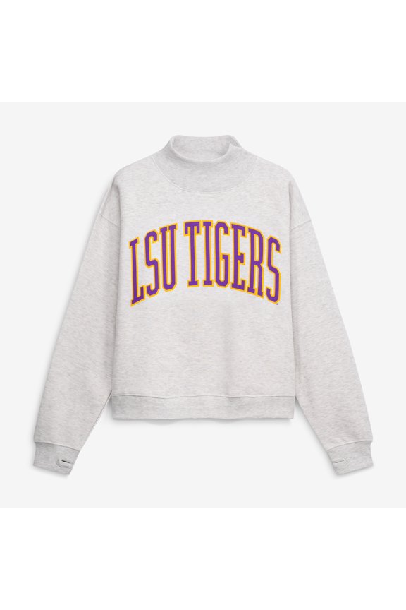 Women's Pressbox Ash LSU Tigers Oversized Nelson Mock Neck Sweatshirt