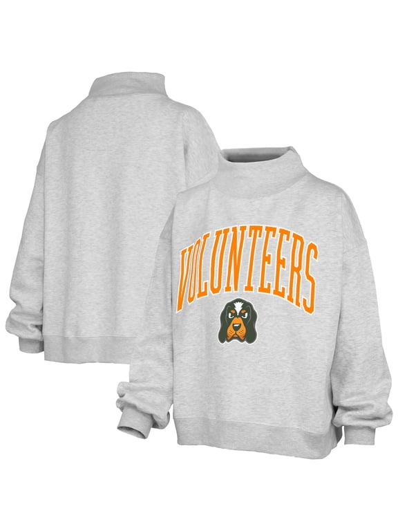 Women's Pressbox Ash Tennessee Volunteers Oversized Slogan Fleece Mock Neck Sweatshirt