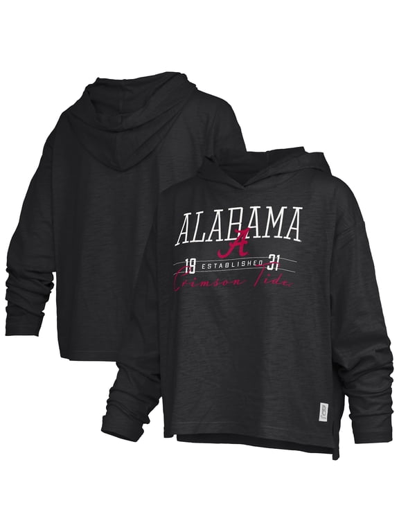 Women's Pressbox Black Alabama Crimson Tide Castillo Slub Waist Length Long Sleeve Hooded T-Shirt