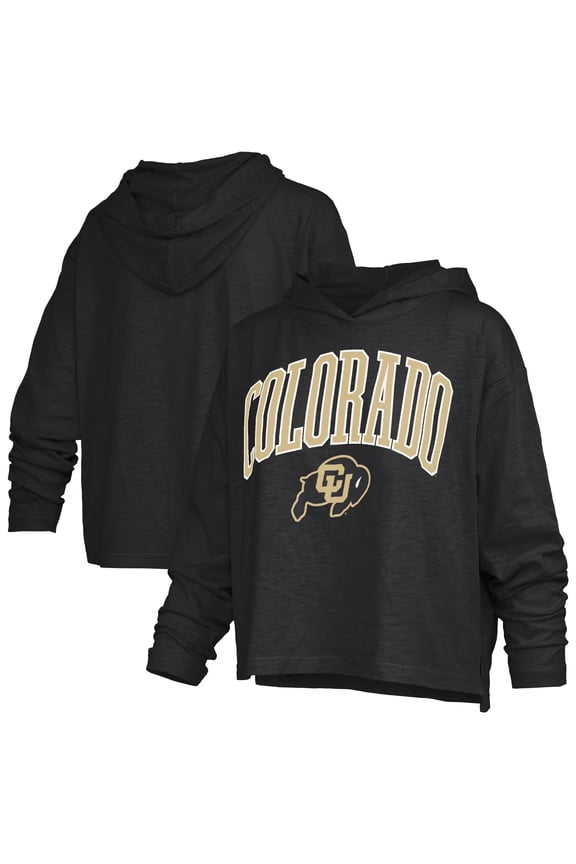Women's Pressbox Black Colorado Buffaloes Nelson Arch Over Logo Long Sleeve Hooded Slub T-Shirt