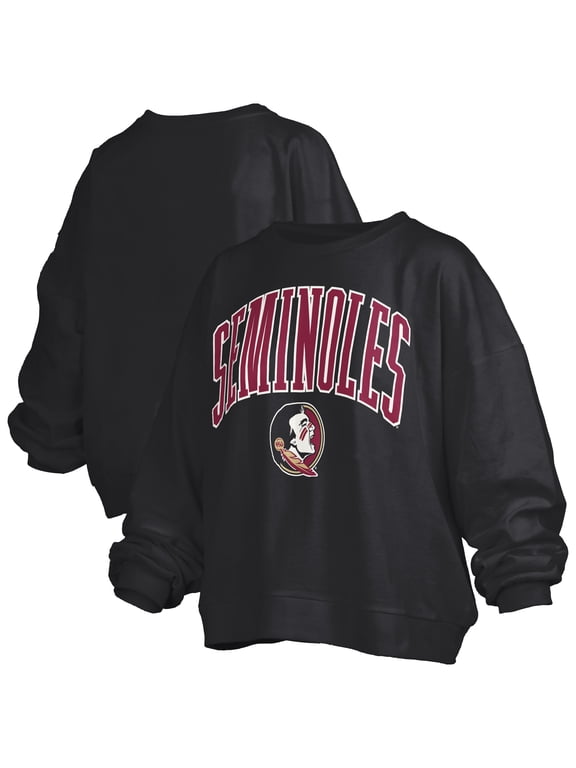 Women's Pressbox Black Florida State Seminoles Oversized Janise Arch Over Logo Fleece Sweatshirt