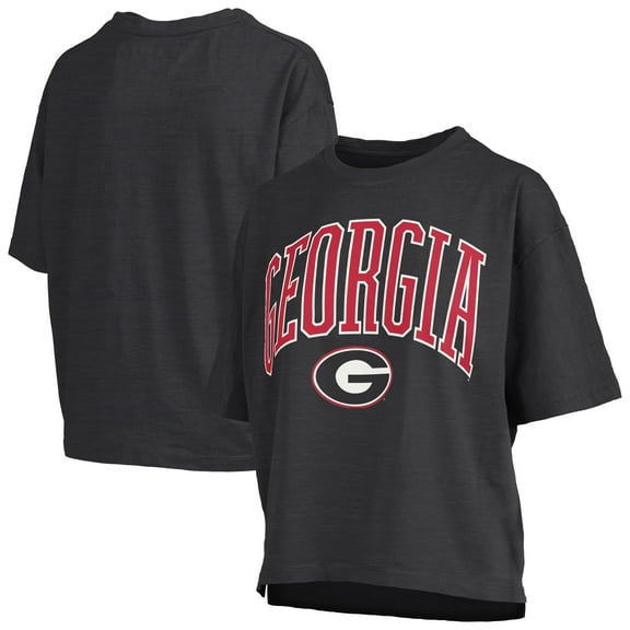 Women's Pressbox Black Georgia Bulldogs Nelson Arch Over Logo Waist Length Oversized Slub T-Shirt