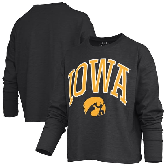 Women's Pressbox Black Iowa Hawkeyes Motley Boxy Waist-Length Long Sleeve T-Shirt