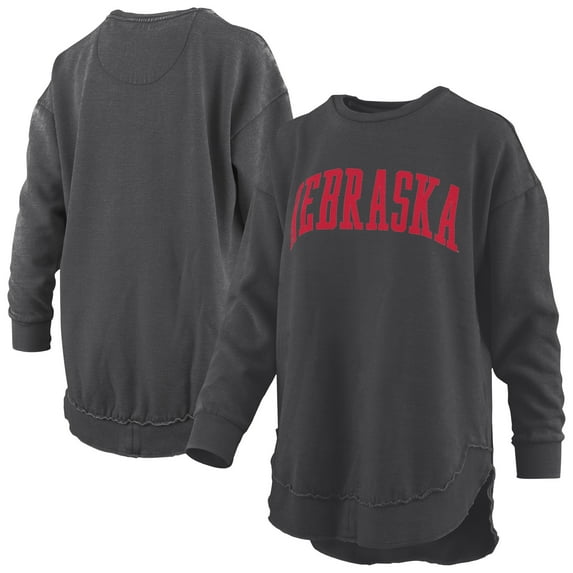 Women's Pressbox Black Nebraska Huskers Melange Poncho Vintage Fleece Long Sleeve Pullover Sweatshirt
