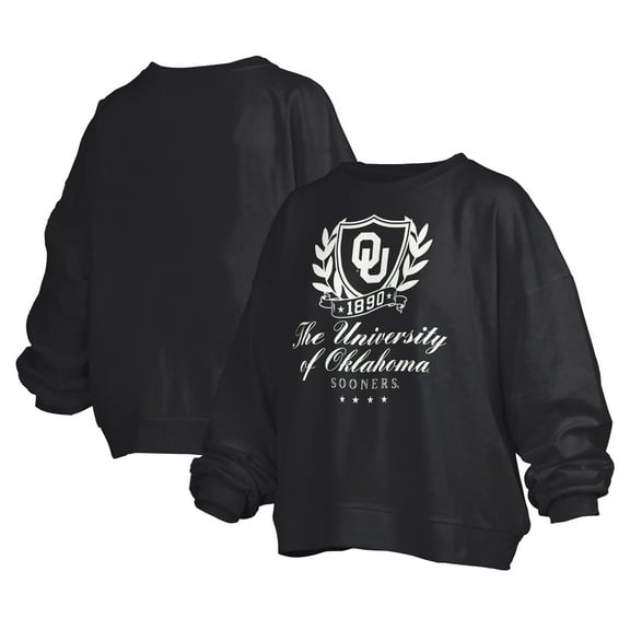 Women's Pressbox Black Oklahoma Sooners Big Aug Script Janice Oversized Pullover Sweatshirt