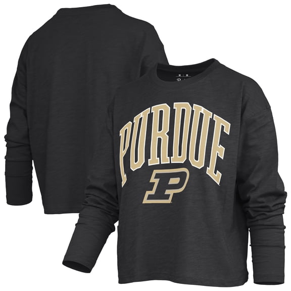 Women's Pressbox Black Purdue Boilermakers Motley Boxy Waist-Length Long Sleeve T-Shirt