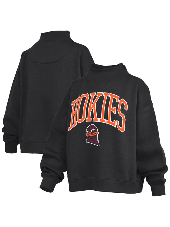 Women's Pressbox Black Virginia Tech Hokies Oversized Slogan Fleece Mock Neck Sweatshirt