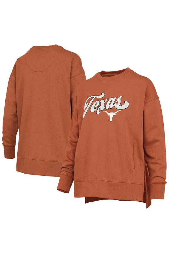 Women's Pressbox Burnt Orange Texas Longhorns Bonanza Chenille Harper Script Sweatshirt