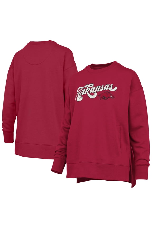 Women's Pressbox Cardinal Arkansas Razorbacks Bonanza Chenille Harper Script Sweatshirt