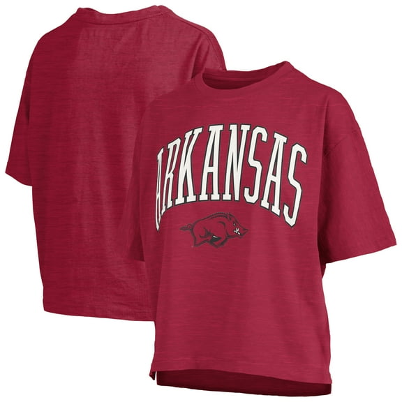 Women's Pressbox Cardinal Arkansas Razorbacks Nelson Arch Over Logo Waist Length Oversized Slub T-Shirt