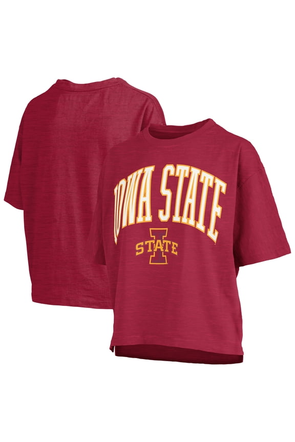 Women's Pressbox Cardinal Iowa State Cyclones Nelson Arch Over Logo Waist Length Oversized Slub T-Shirt