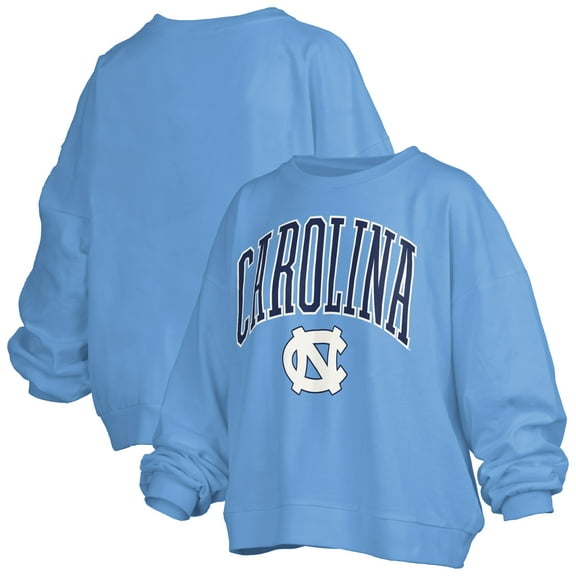 Women's Pressbox Carolina Blue North Carolina Tar Heels Janise Arch Over Logo Waist Length Oversized Pullover Sweatshirt