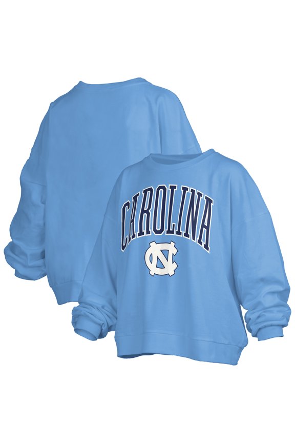 Women's Pressbox Carolina Blue North Carolina Tar Heels Janise Arch Over Logo Waist Length Oversized Pullover Sweatshirt