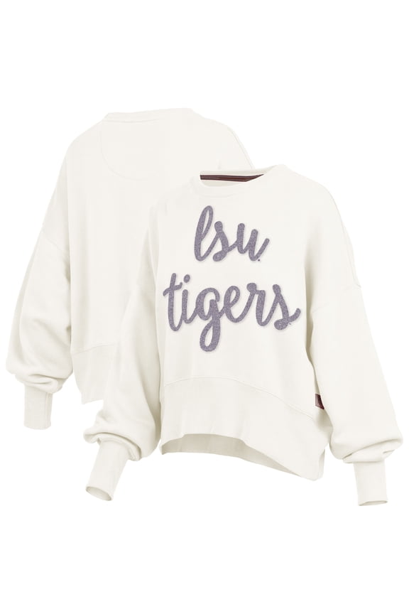 Women's Pressbox Cream LSU Tigers Chelsea Oversized Pullover Sweatshirt