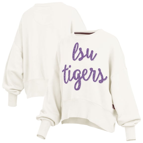 Women's Pressbox Cream LSU Tigers Chelsea Oversized Pullover Sweatshirt