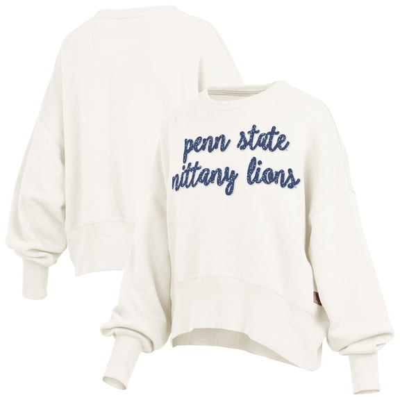 Women's Pressbox Cream Penn State Nittany Lions Oversized Chelsea Waist Length Pullover Sweatshirt