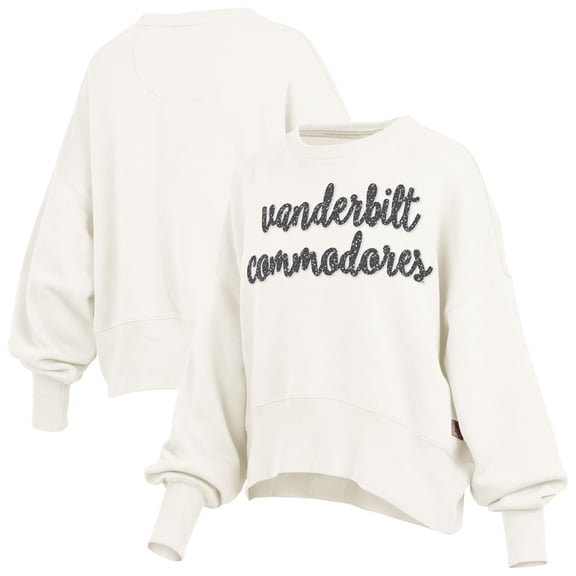 Women's Pressbox Cream Vanderbilt Commodores Oversized Chelsea Waist Length Pullover Sweatshirt