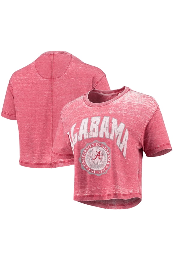 Women's Pressbox Crimson Alabama Crimson Tide Edith Vintage Burnout Crop T-Shirt