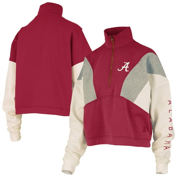 Women's Pressbox  Crimson Alabama Crimson Tide Ferrara Color Block Quarter-Zip Sweatshirt
